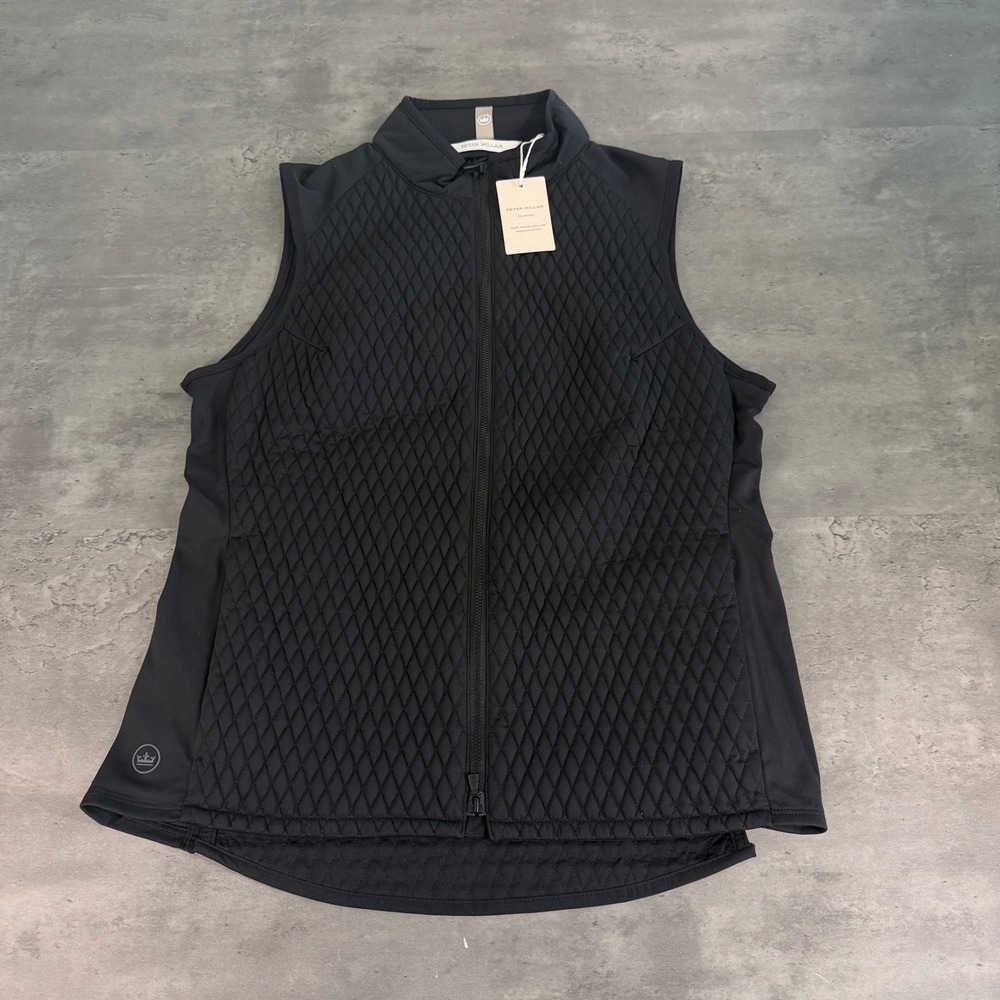 Peter Millar Fuse Hybrid Vest Womens L Black Quilted Windproof Water Resistant